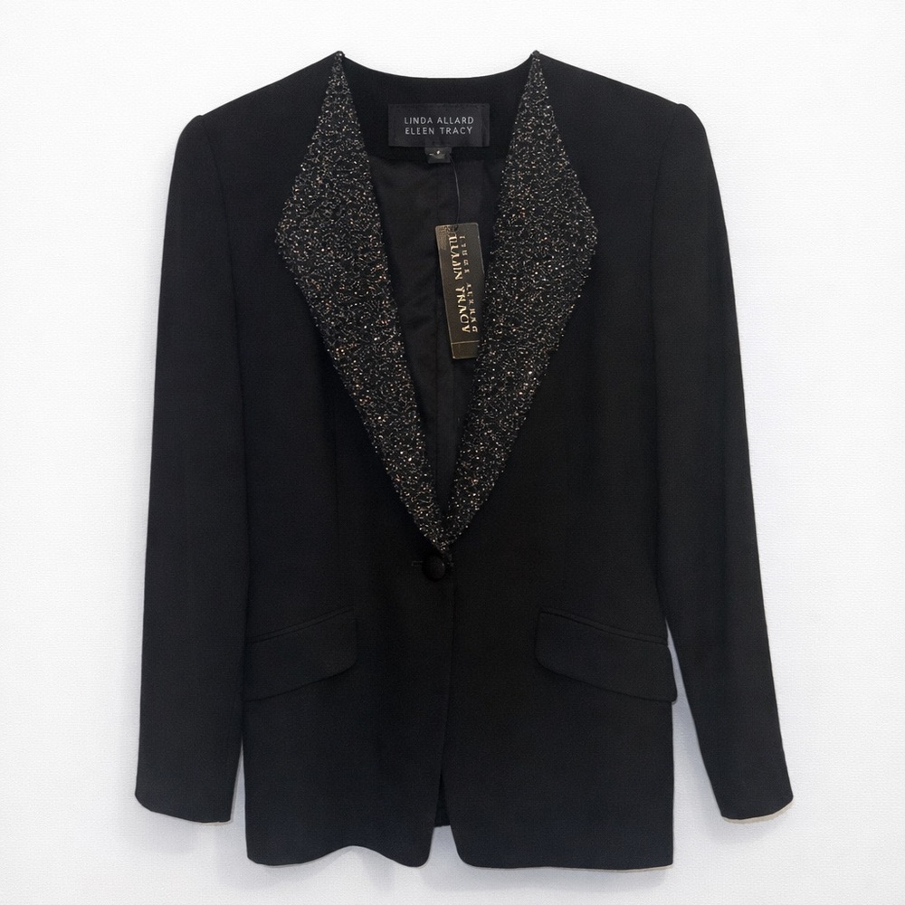 NWT Linda Allard Ellen Tracy Black Embellished Blazer – Size 6